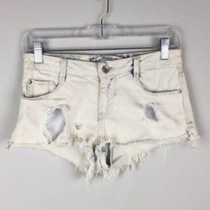 Zara Distressed Bleached Boho Cutoff Raw Hem Jean Shorts Size 2.